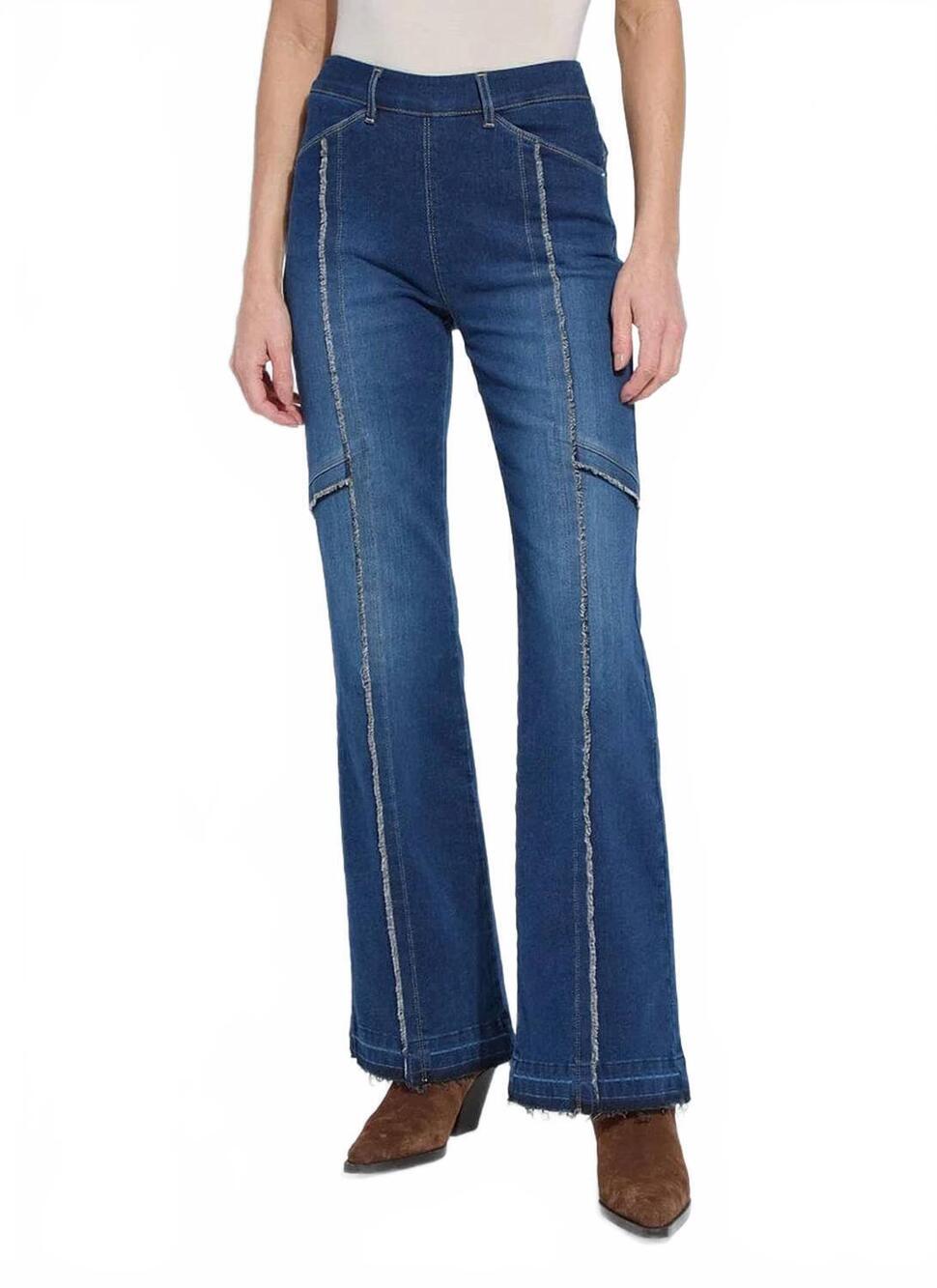 NEW LYSSE felicity fringe wide leg denim trouser in light indigo